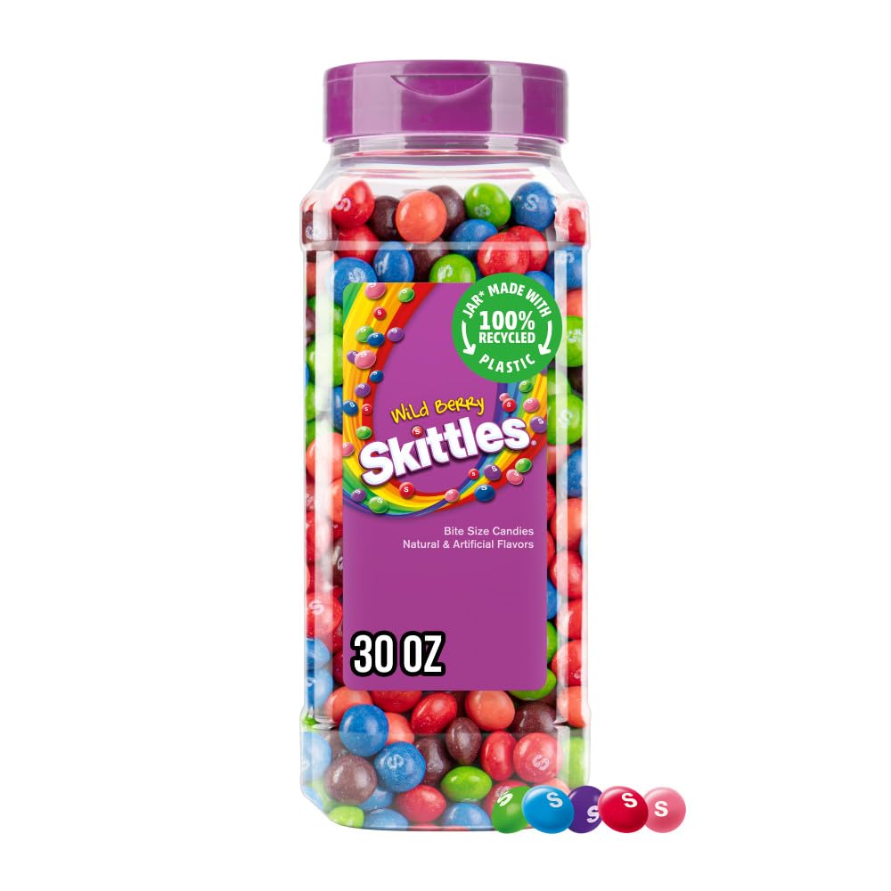 SKITTLES Wild Berry Chewy Fruit Flavor Candy 30Oz Resealable Bulk Candy Jar