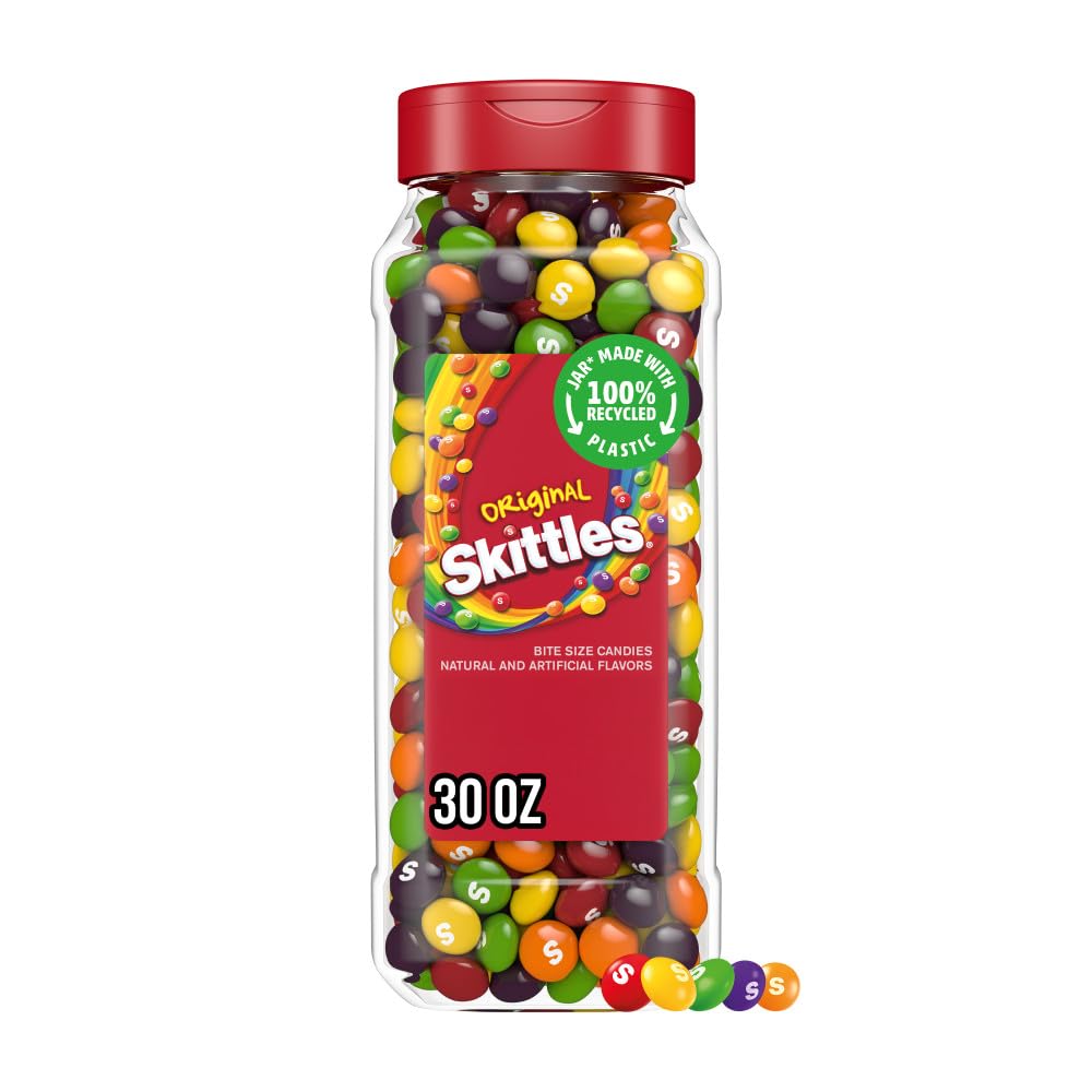 SKITTLES Original Chewy Fruity Rainbow Candy 30Oz Resealable Bulk Candy Jar