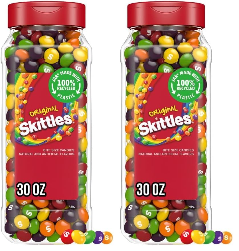 SKITTLES Original Chewy Fruity Rainbow Candy 30Oz Resealable Bulk Candy Jar
