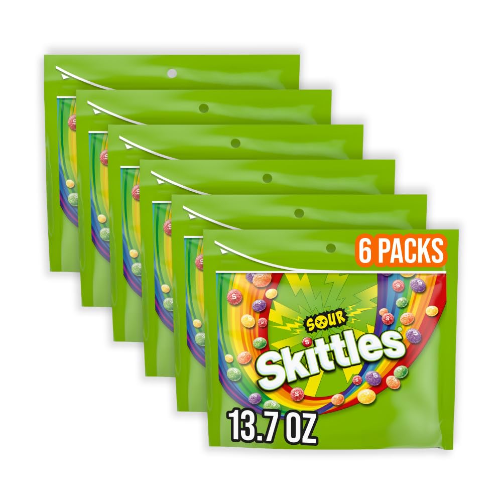SKITTLES Sour Chewy Candy, Sour Candies Bulk Snacks, 13.7oz Bags, Pack of 6