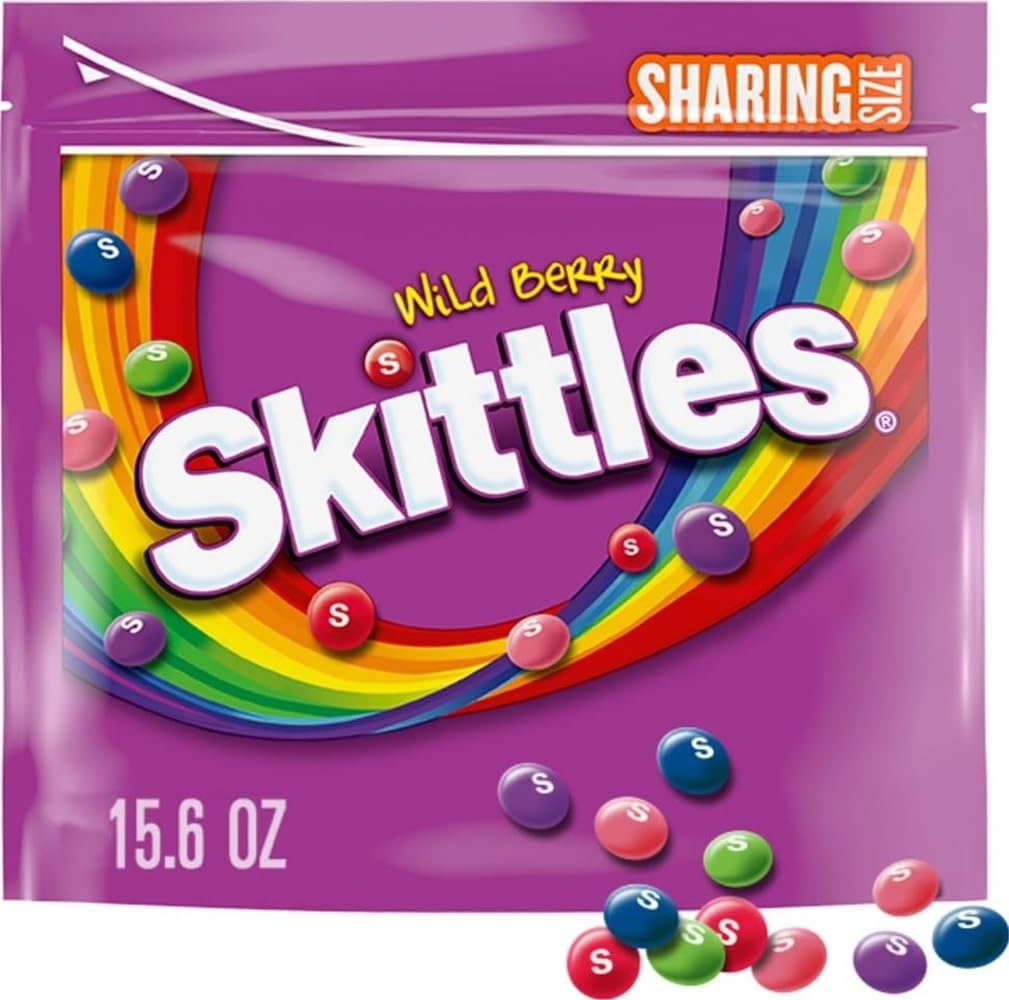 SKITTLES Wild Berry Chewy Candy, Share Size Candy Bag, 15.6 Oz | Wild Berry Flavor Chewy Candy, Resealable Share Size Bag, Great for Parties, Movie Night, Gaming Snacks and Candy Dishes