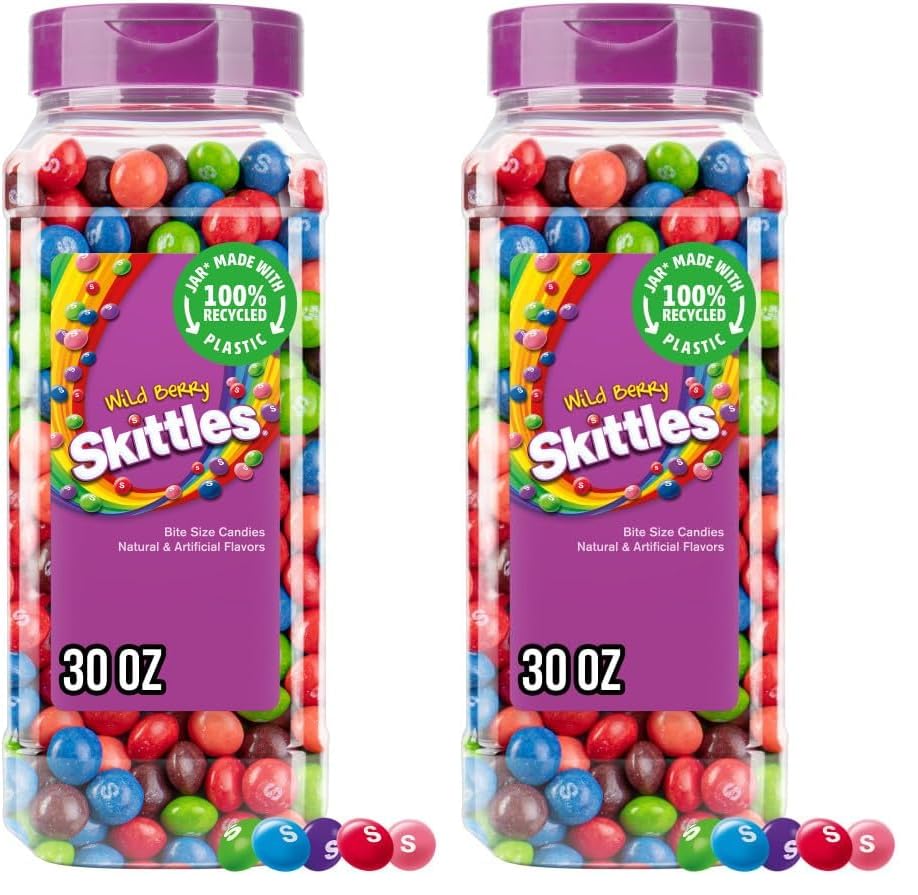 SKITTLES Wild Berry Chewy Fruit Flavor Candy 30Oz Resealable Bulk Candy Jar
