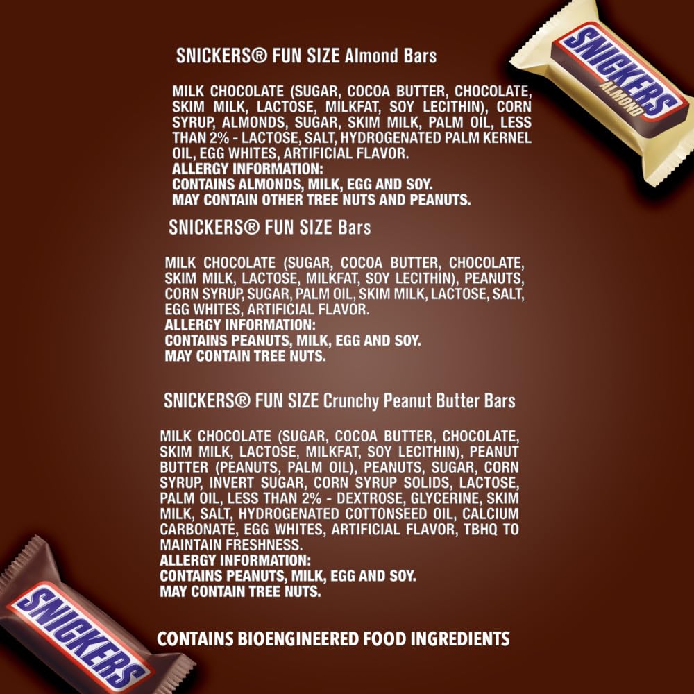 SNICKERS Original, Peanut Butter & Almond Bulk Variety Pack Fun Size Chocolate Candy Bar Assortment, 44.5 oz, 60 Pieces Bag