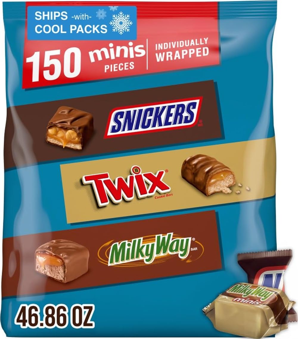 SNICKERS, TWIX, & MILKY WAY Minis Chocolate Candy Bars Variety Pack, 150 Ct Bulk Bag