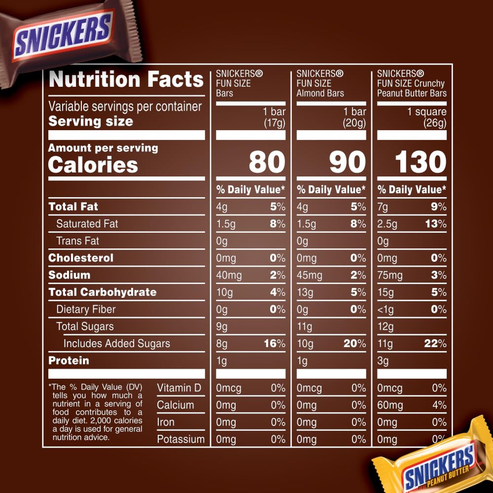 SNICKERS Original, Peanut Butter & Almond Bulk Variety Pack Fun Size Chocolate Candy Bar Assortment, 44.5 oz, 60 Pieces Bag