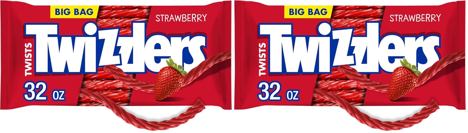TWIZZLERS Twists Strawberry Licorice Style Candy Big Bag, 32 oz | Strawberry Flavored Chewy Licorice Style Twists, Low Fat and Kosher, Resealable Big Bag for Movie Nights and Sharing, 32 oz