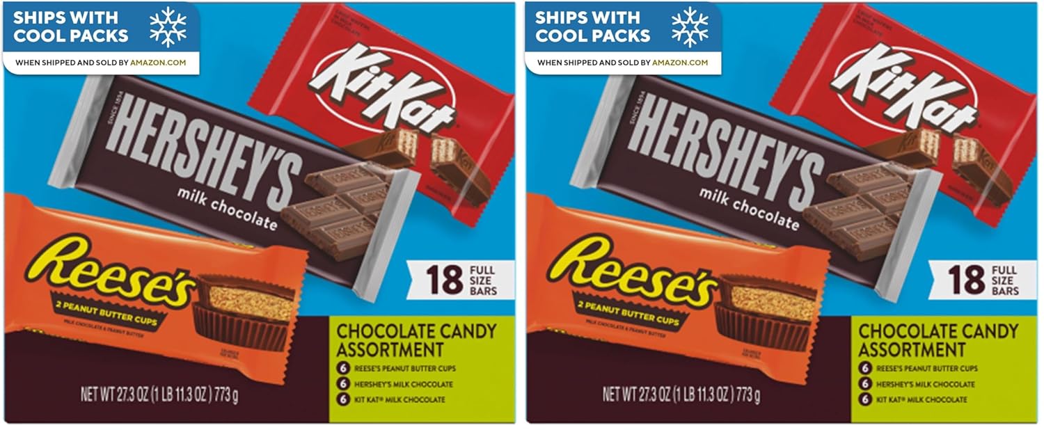 HERSHEY'S, KIT KAT and REESE'S Assorted Milk Chocolate Candy Variety Box, 27.3 oz (18 Pieces) | 18 Pieces, KIT KAT, REESE'S
