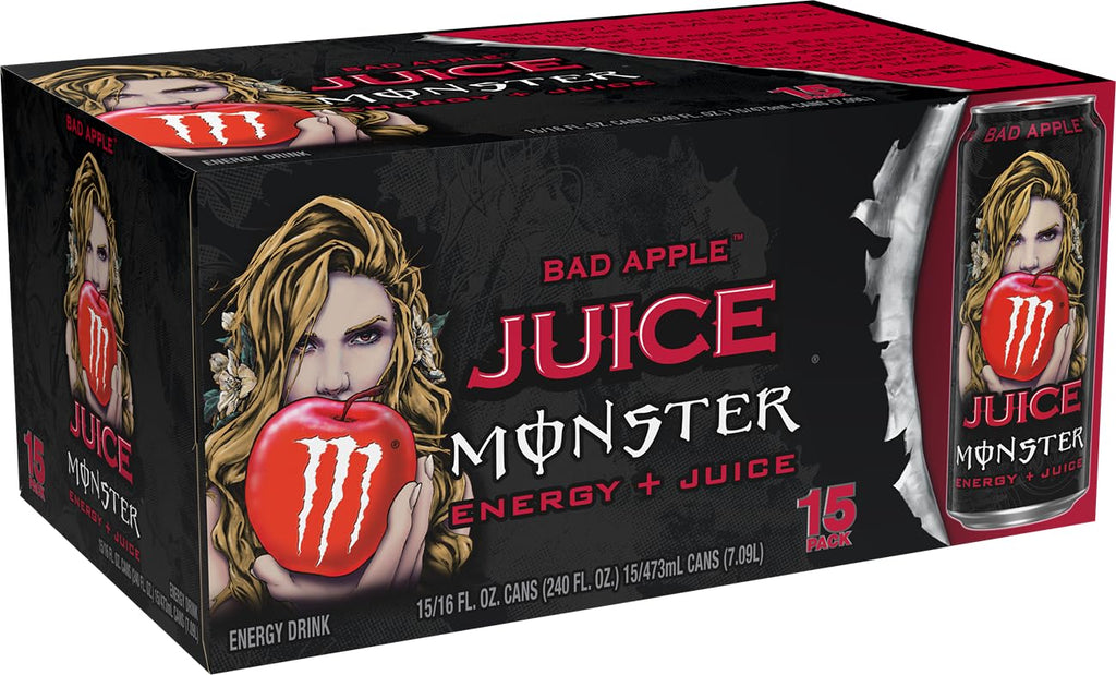 Monster Energy Juice Bad Apple, Energy + Juice, Energy Drink, 16 Ounce (Pack of 15)