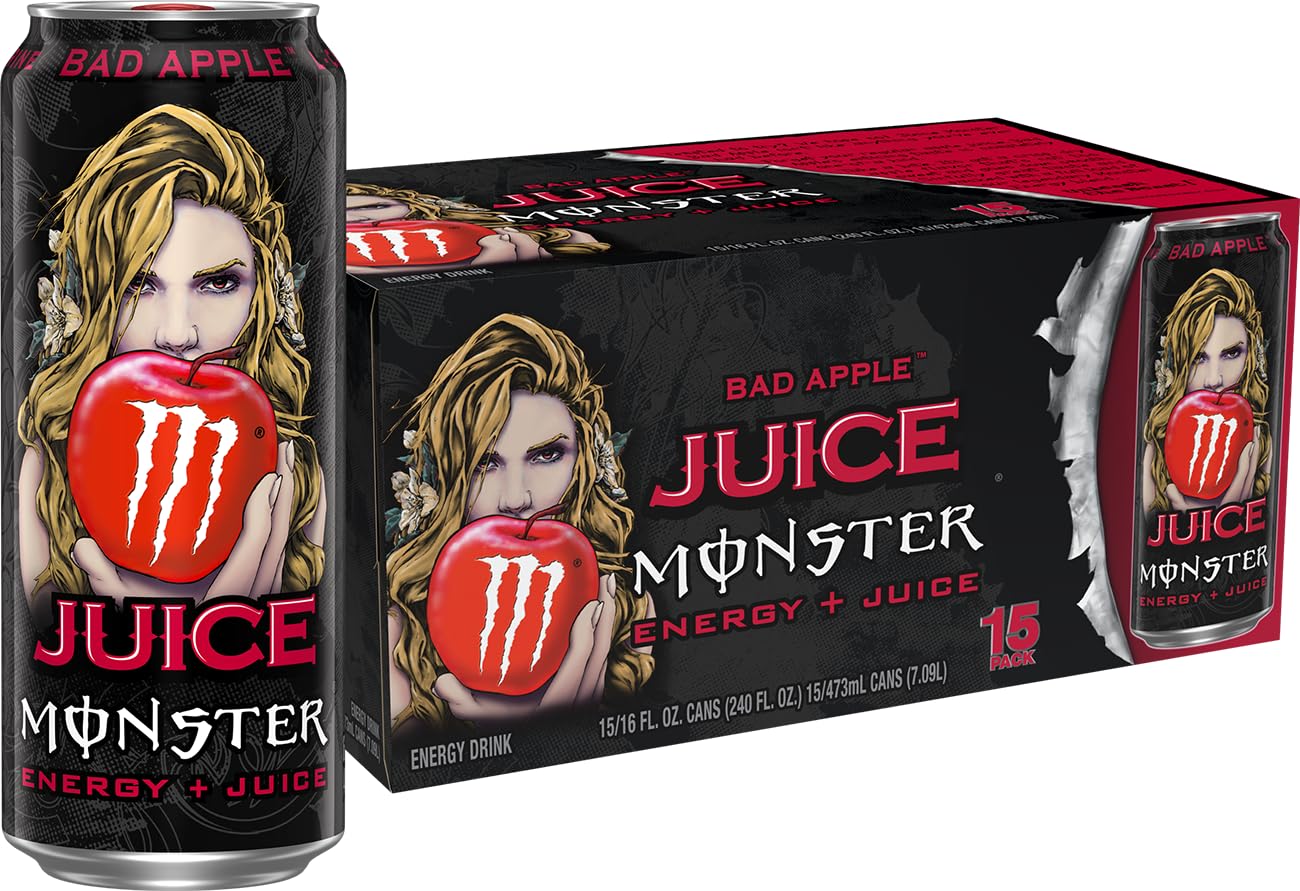 Monster Energy Juice Bad Apple, Energy + Juice, Energy Drink, 16 Ounce (Pack of 15)