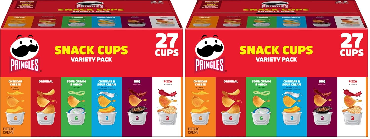 Pringles Potato Crisps Chips, Lunch Snacks, Snack Cups, Variety Pack, 19.5oz Box (27 Cups)