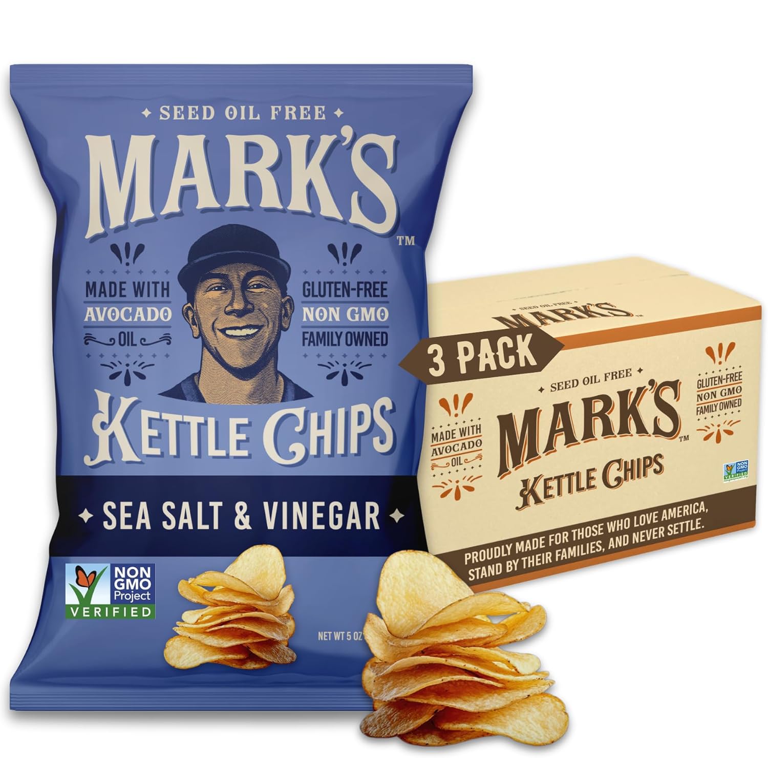 MARK’S Kettle Cooked Avocado Oil Potato Chips, BBQ – Gluten Free and Seed Oil Free | Barbecue, 5 oz (Pack of 3) | Non-GMO, Chips for Clean & Healthy Snacking