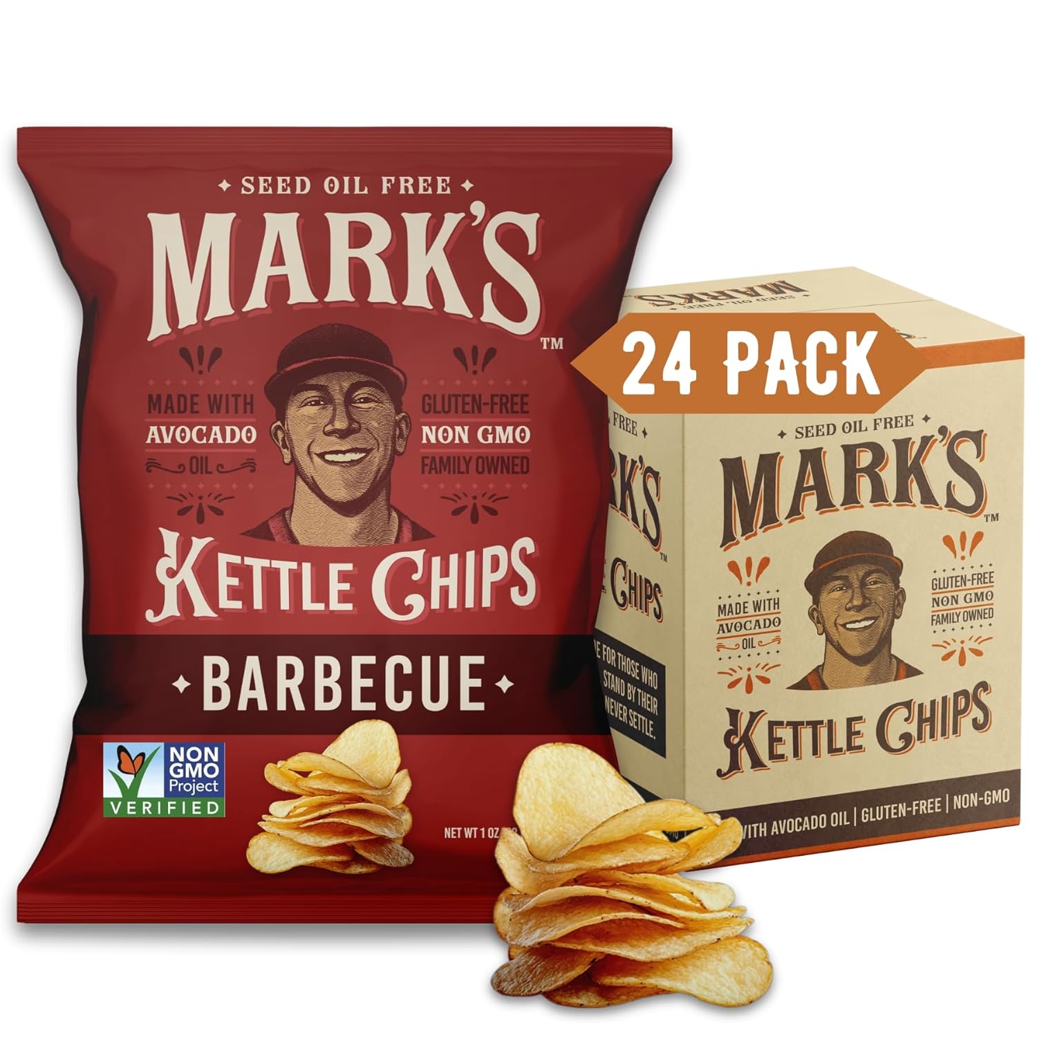 MARK’S Kettle Cooked Avocado Oil Potato Chips, BBQ – Gluten Free and Seed Oil Free | Barbecue, 5 oz (Pack of 3) | Non-GMO, Chips for Clean & Healthy Snacking