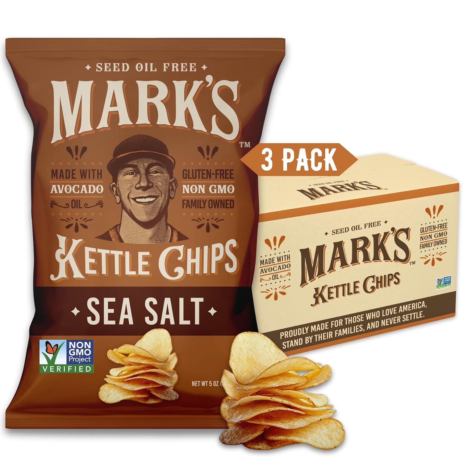 MARK’S Kettle Cooked Avocado Oil Potato Chips, BBQ – Gluten Free and Seed Oil Free | Barbecue, 5 oz (Pack of 3) | Non-GMO, Chips for Clean & Healthy Snacking