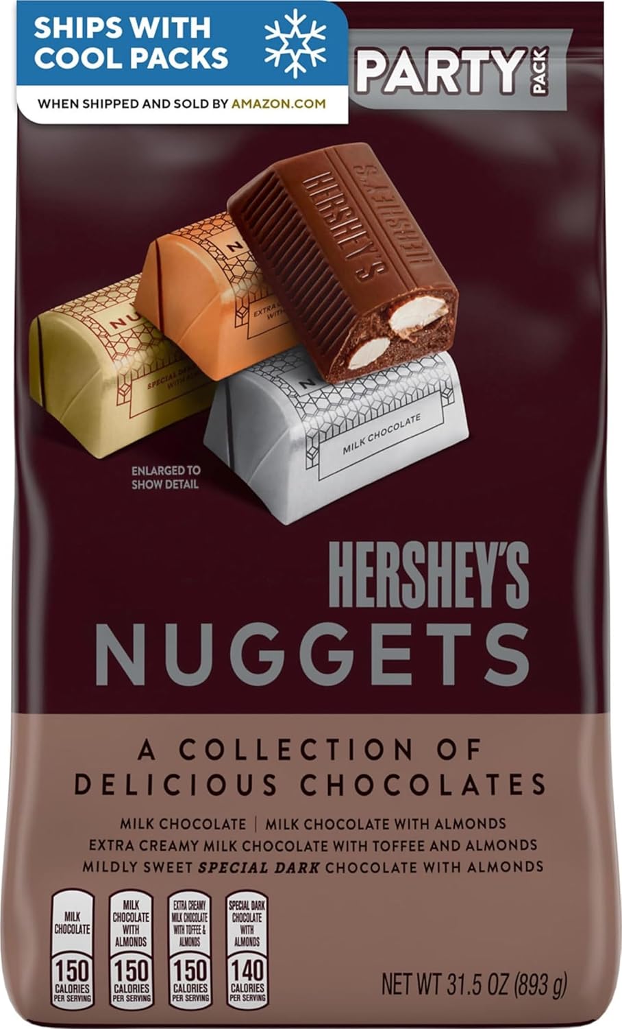 HERSHEY'S NUGGETS Assorted Chocolate Candy Variety Pack, 26 oz | Milk Chocolate, Special Dark Chocolate and Almond Chocolate Nuggets, Kosher, Gluten Free and Individually Wrapped, 26 oz