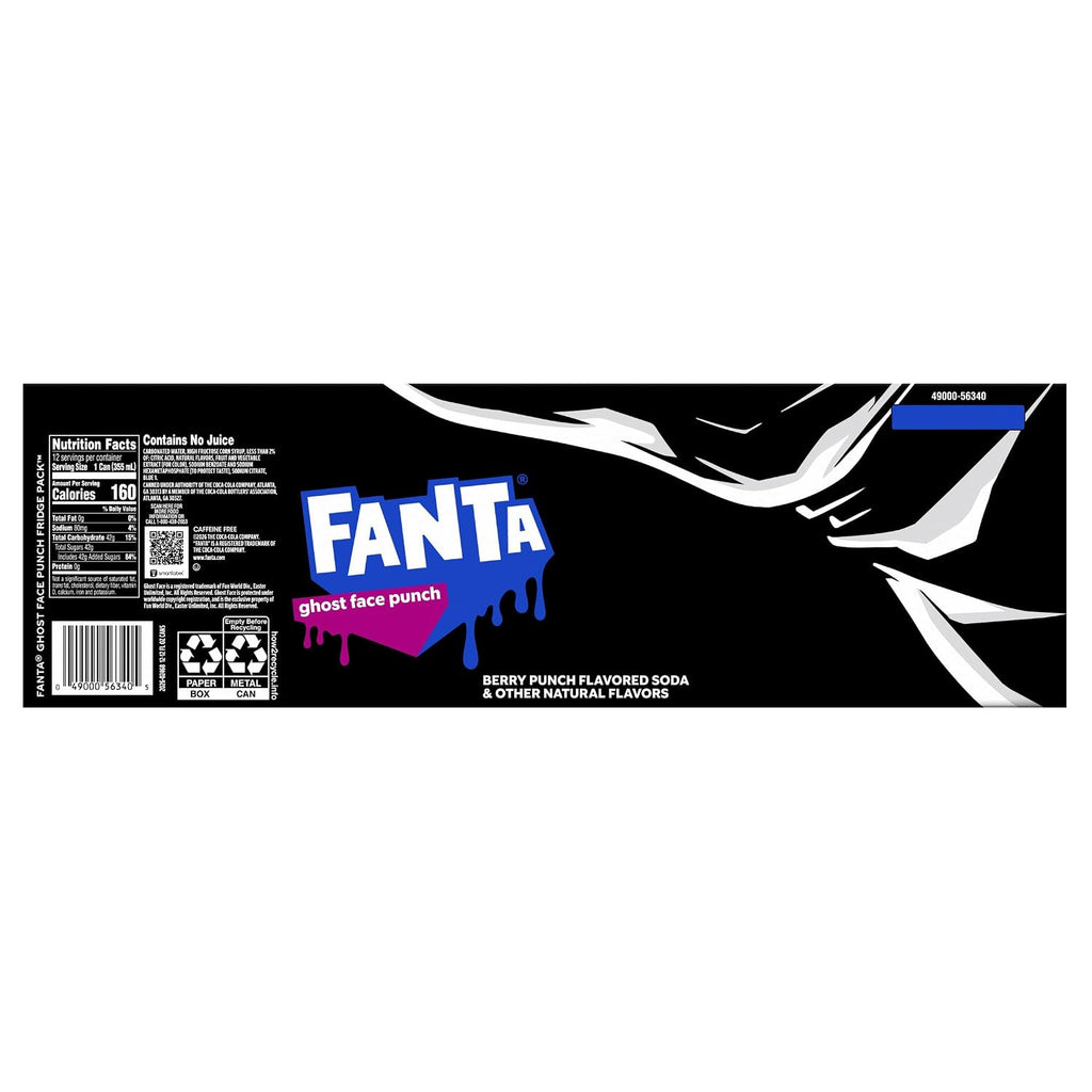 Fanta Ghost Face Punch Fridge Pack Cans, 12 fl oz, 12 Pack | Limited-edition fruity Halloween soda