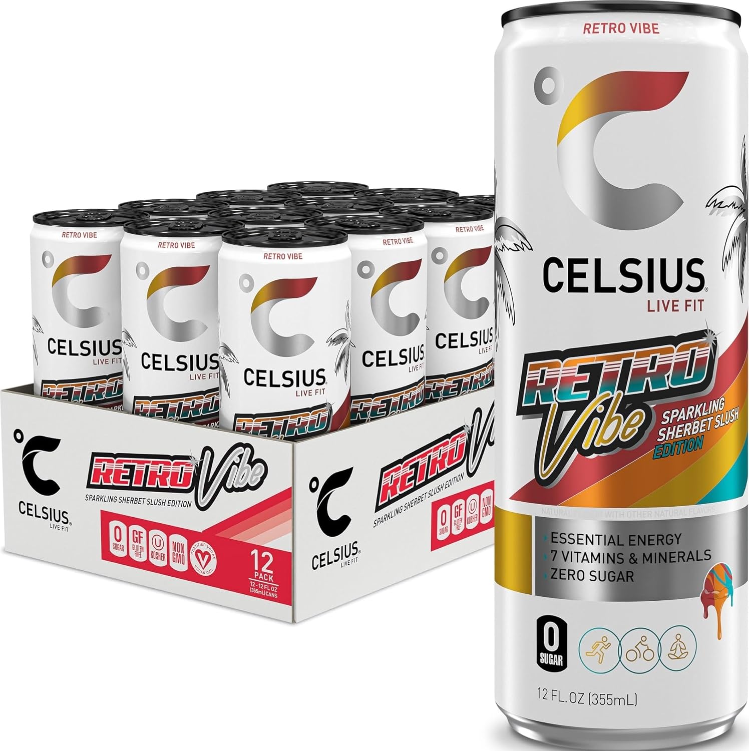CELSIUS GALAXY VIBE Sparkling Strawberry Watermelon, Sugar Free Energy Drink, 12 Fl Oz (Pack of 12)