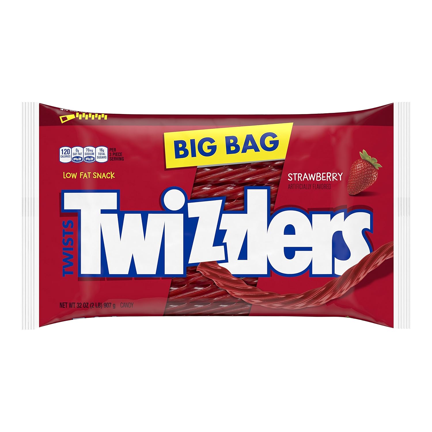 TWIZZLERS Twists Strawberry Licorice Style Candy Big Bag, 32 oz | Strawberry Flavored Chewy Licorice Style Twists, Low Fat and Kosher, Resealable Big Bag for Movie Nights and Sharing, 32 oz