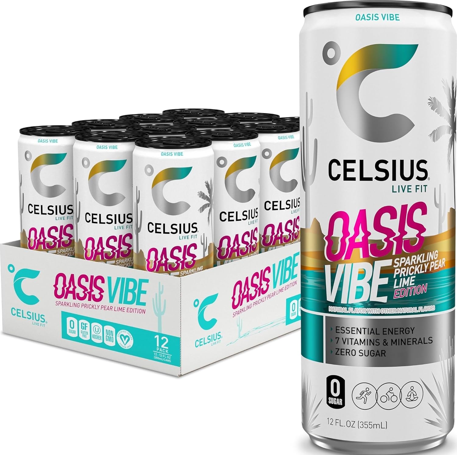 CELSIUS GALAXY VIBE Sparkling Strawberry Watermelon, Sugar Free Energy Drink, 12 Fl Oz (Pack of 12)