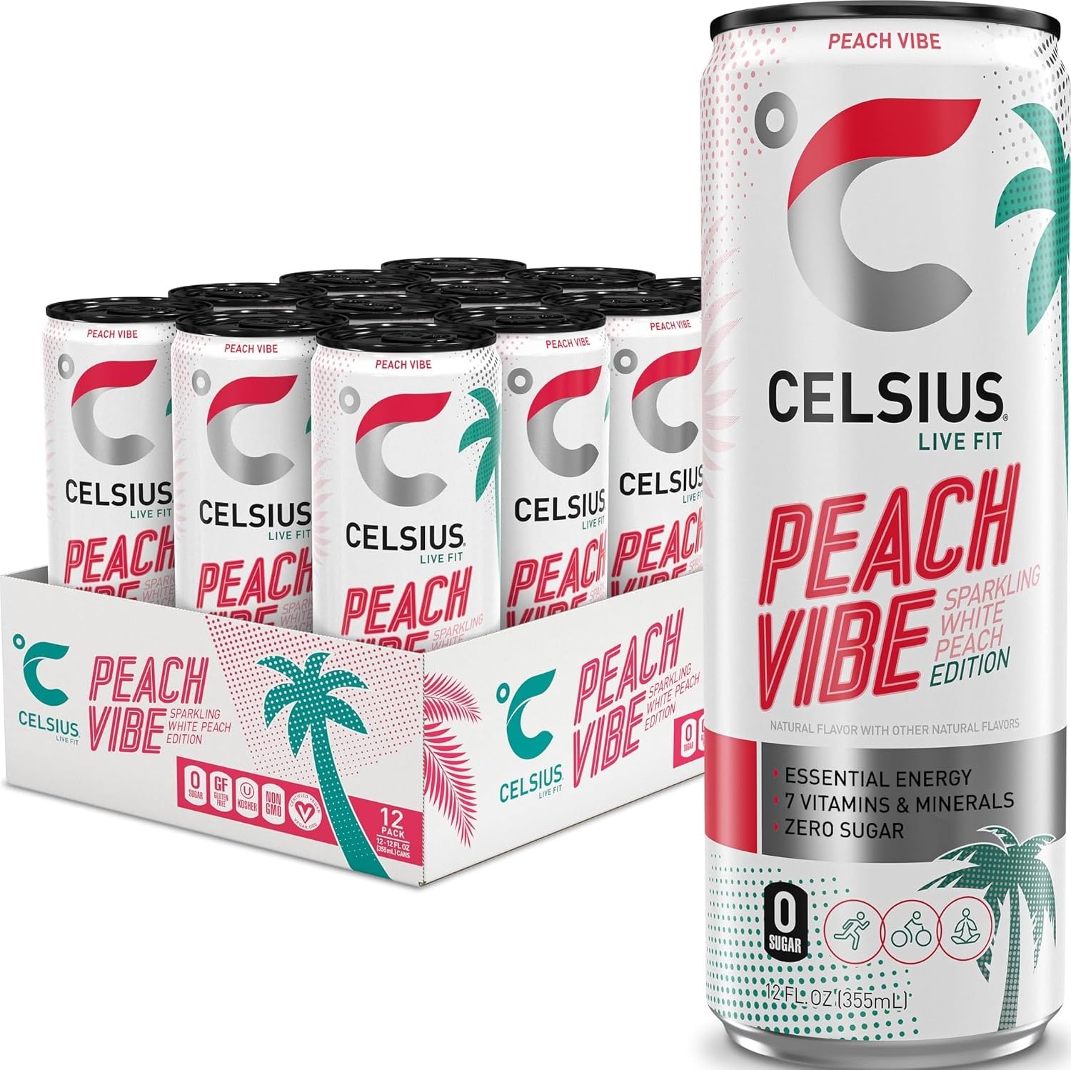 CELSIUS GALAXY VIBE Sparkling Strawberry Watermelon, Sugar Free Energy Drink, 12 Fl Oz (Pack of 12)