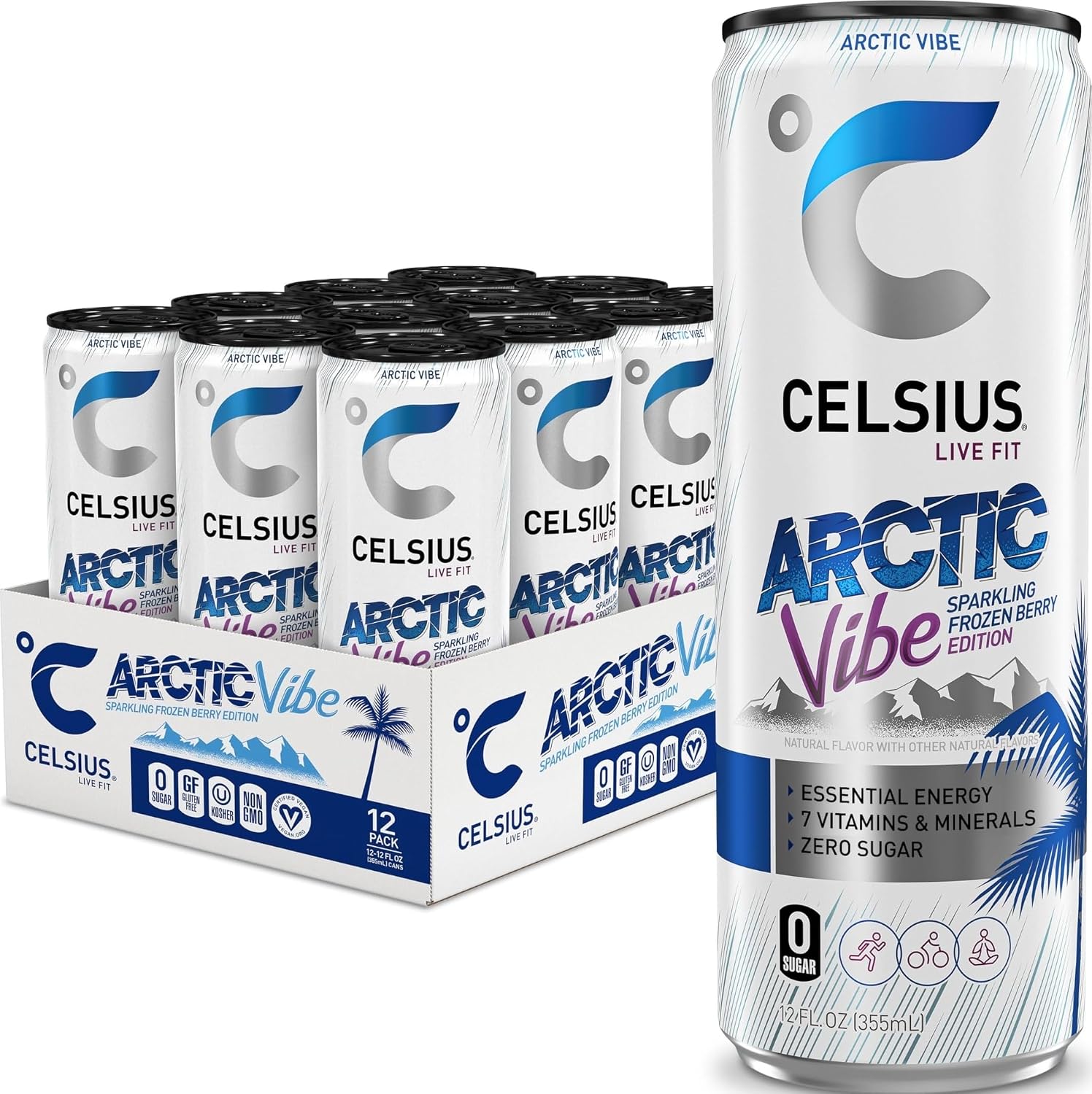 CELSIUS GALAXY VIBE Sparkling Strawberry Watermelon, Sugar Free Energy Drink, 12 Fl Oz (Pack of 12)