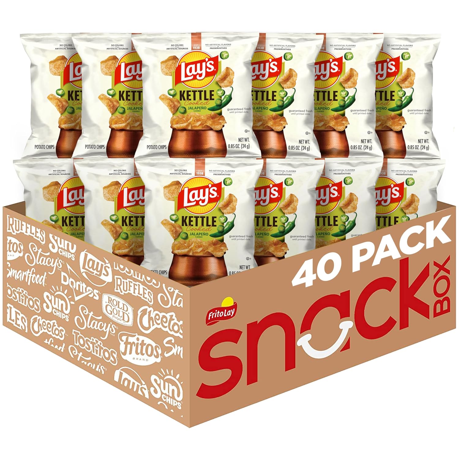 Lay's Kettle Cooked Potato Chips, Variety Pack, 0.85 Ounce (Pack of 40)