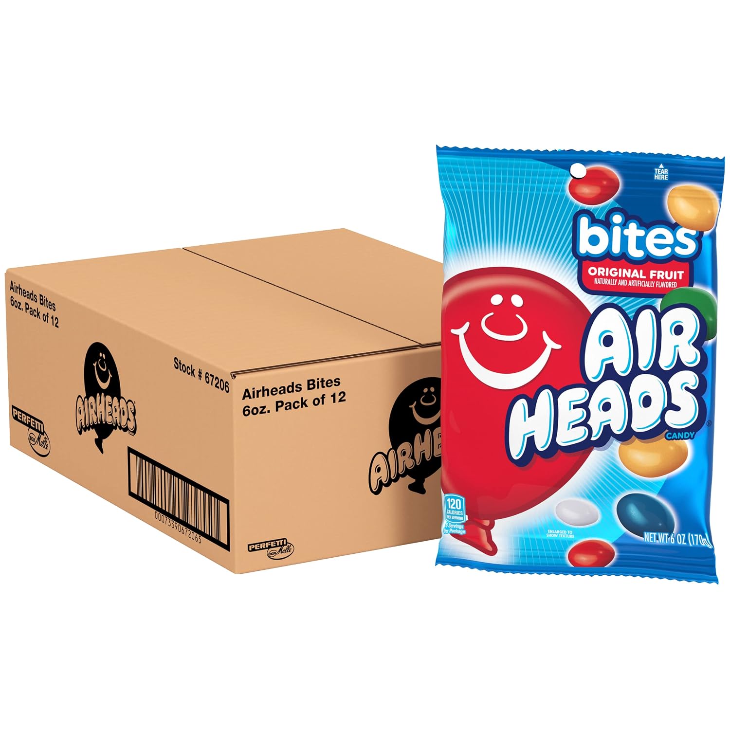 Airheads Candy Bites, Assorted Fruit Flavors, 2 Ounces (18-Pack) | Individually Wrapped Bulk Candy, Chewy Candy Bags