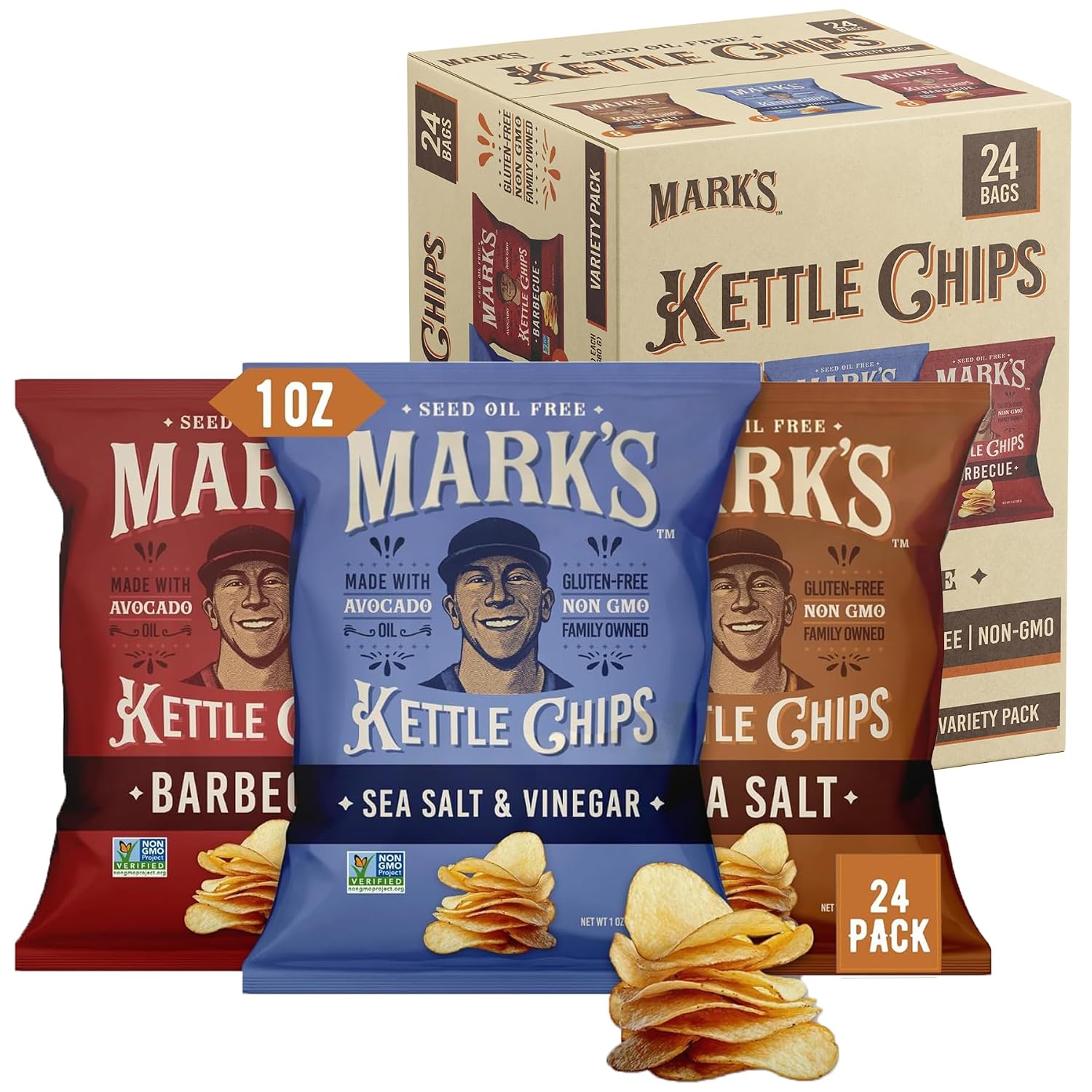 MARK’S Kettle Cooked Avocado Oil Potato Chips, BBQ – Gluten Free and Seed Oil Free | Barbecue, 5 oz (Pack of 3) | Non-GMO, Chips for Clean & Healthy Snacking