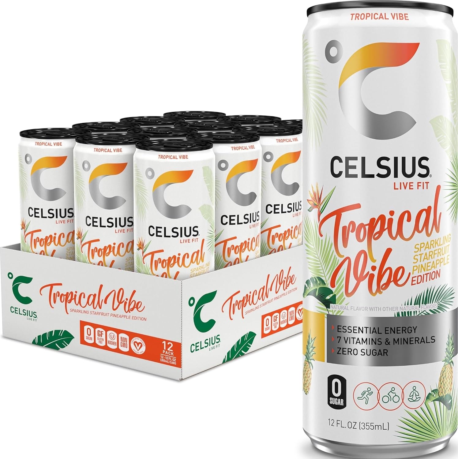 CELSIUS GALAXY VIBE Sparkling Strawberry Watermelon, Sugar Free Energy Drink, 12 Fl Oz (Pack of 12)