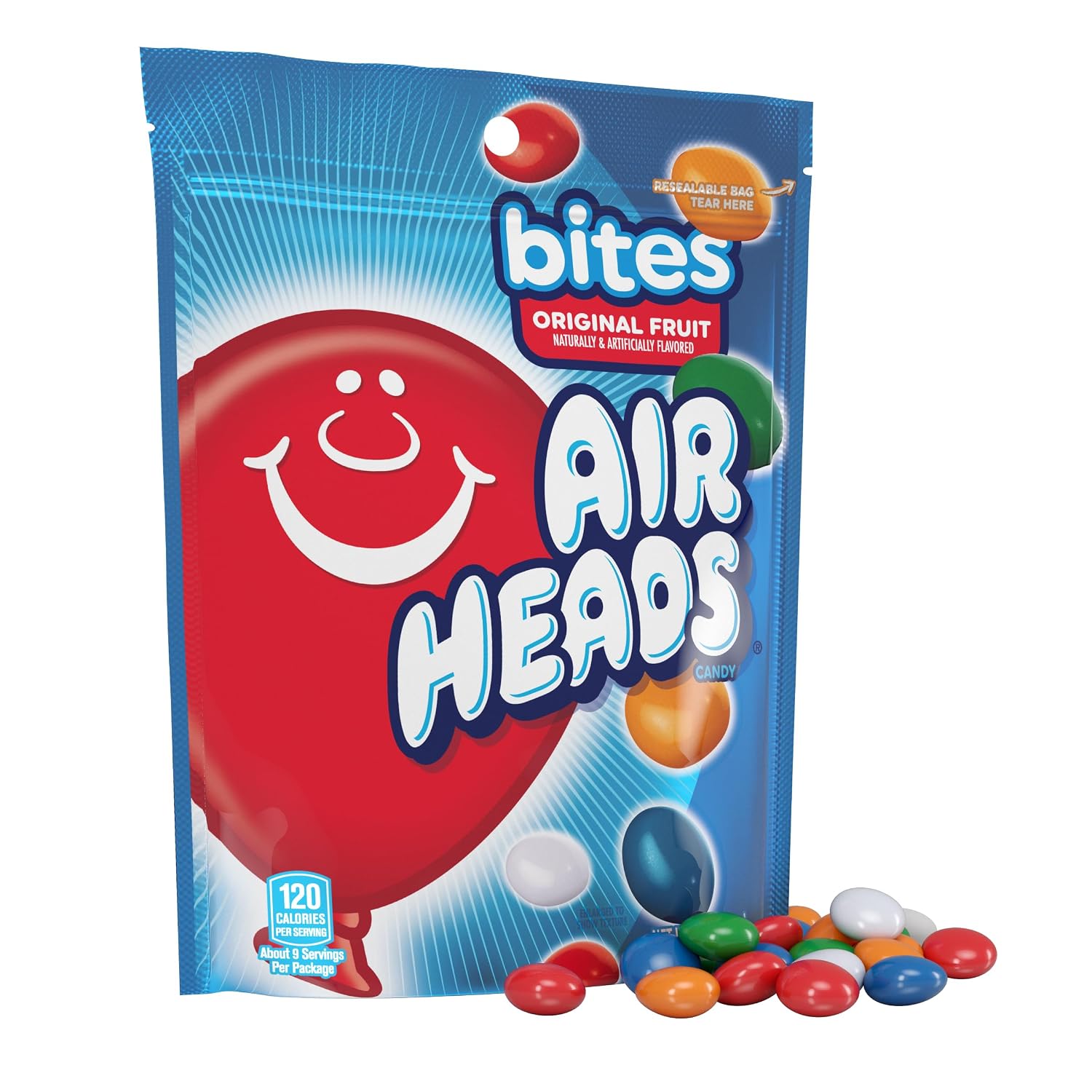 Airheads Candy Bites, Assorted Fruit Flavors, 2 Ounces (18-Pack) | Individually Wrapped Bulk Candy, Chewy Candy Bags
