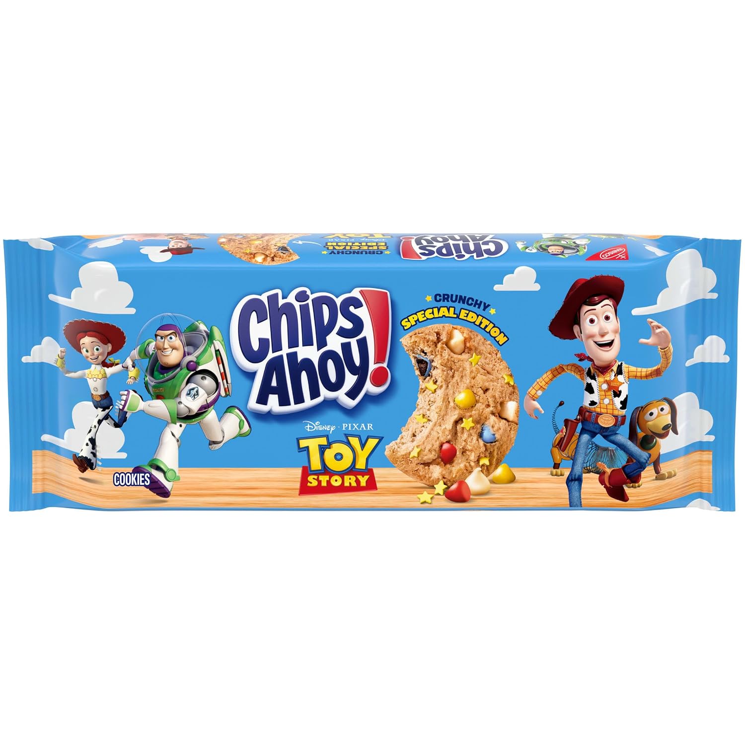 CHIPS AHOY! with Disney and Pixar's Toy Story Crunchy Candy Blasts Fudgy Chocolate Chip Cookies, Special Edition, 10 Snack Packs (2 Cookies Per Pack)