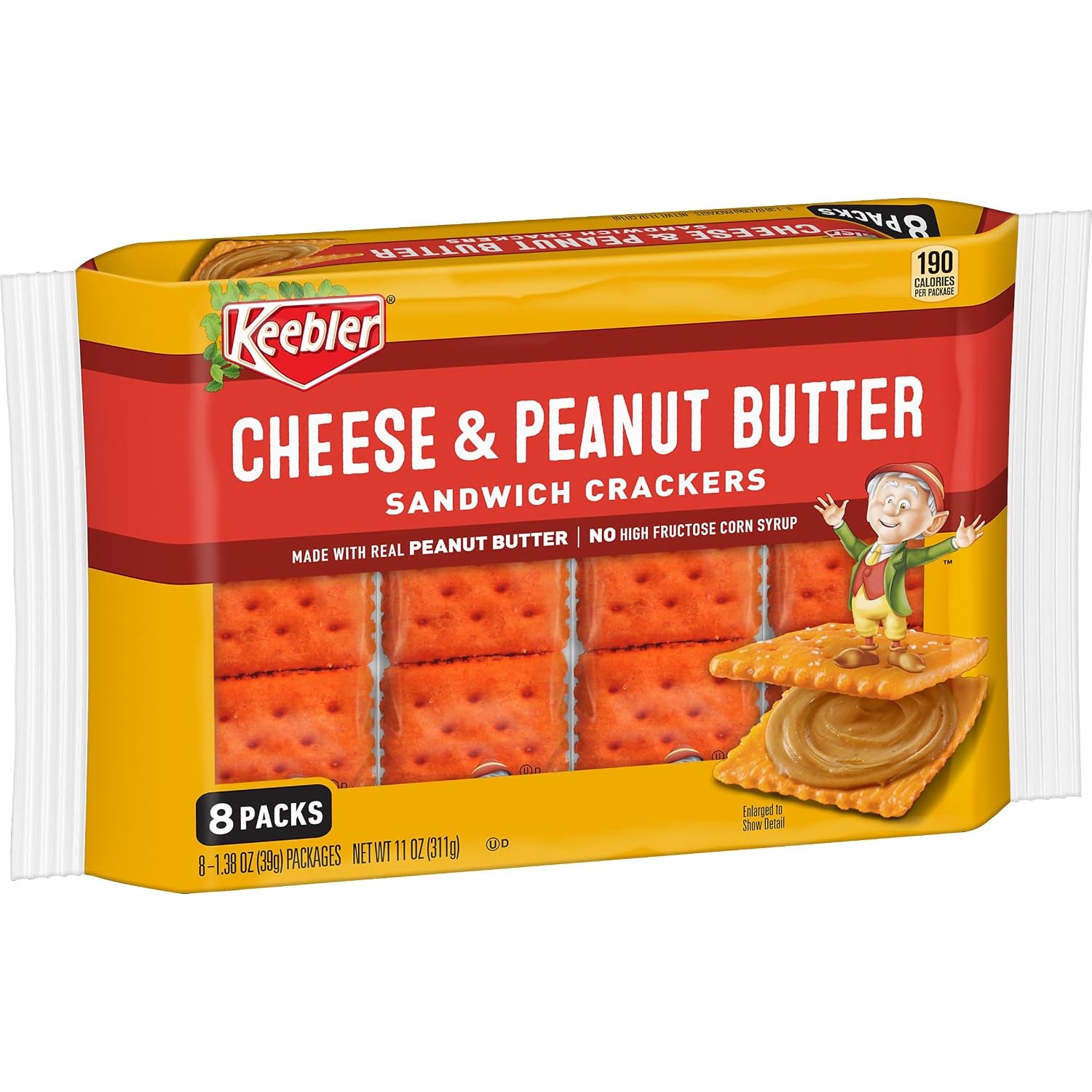 Keebler Sandwich Crackers, Lunch Snacks, Cheese and Peanut Butter (4 Trays, 32 Packs)