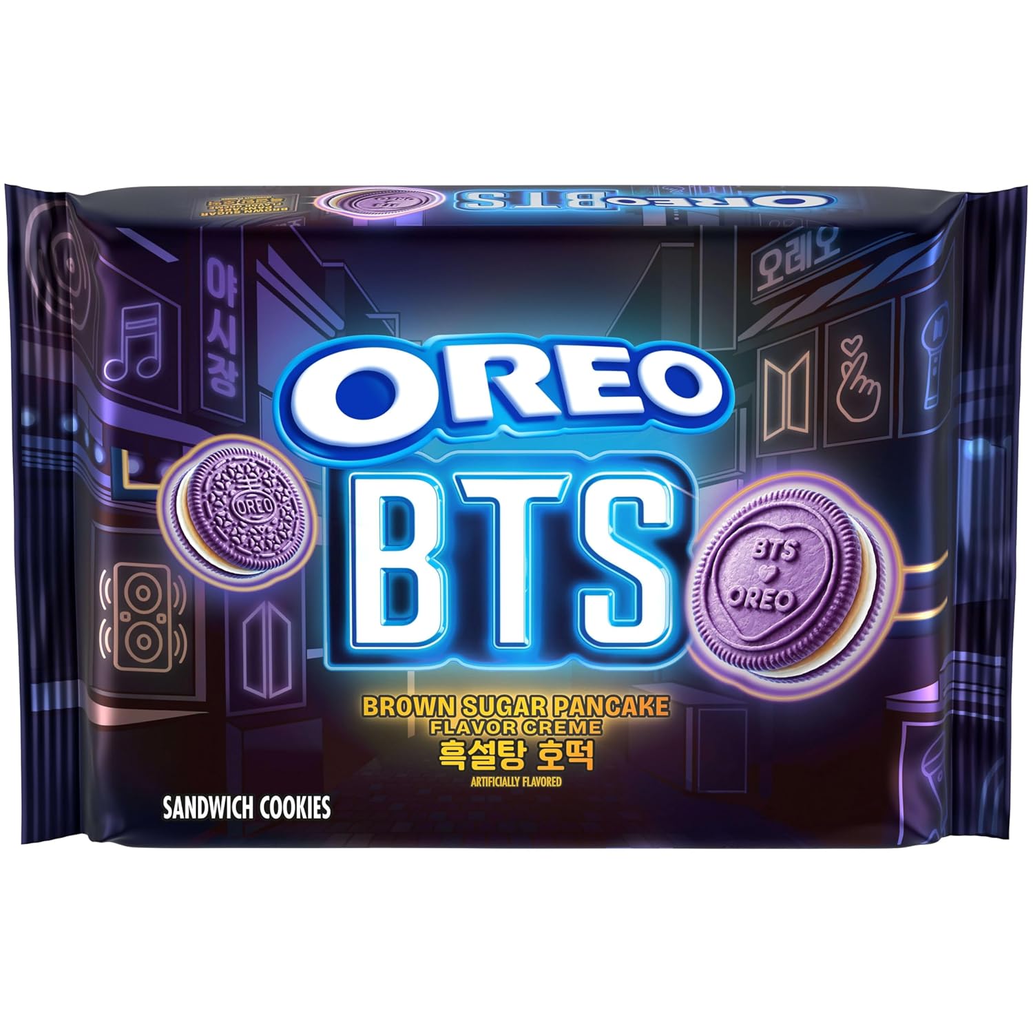 OREO BTS Sandwich Cookies, Limited Edition, 10.68 oz. | Brown Sugar Pancake Flavor Creme, Purple Wafer Cookies, 13 unique BTS-selected Designs
