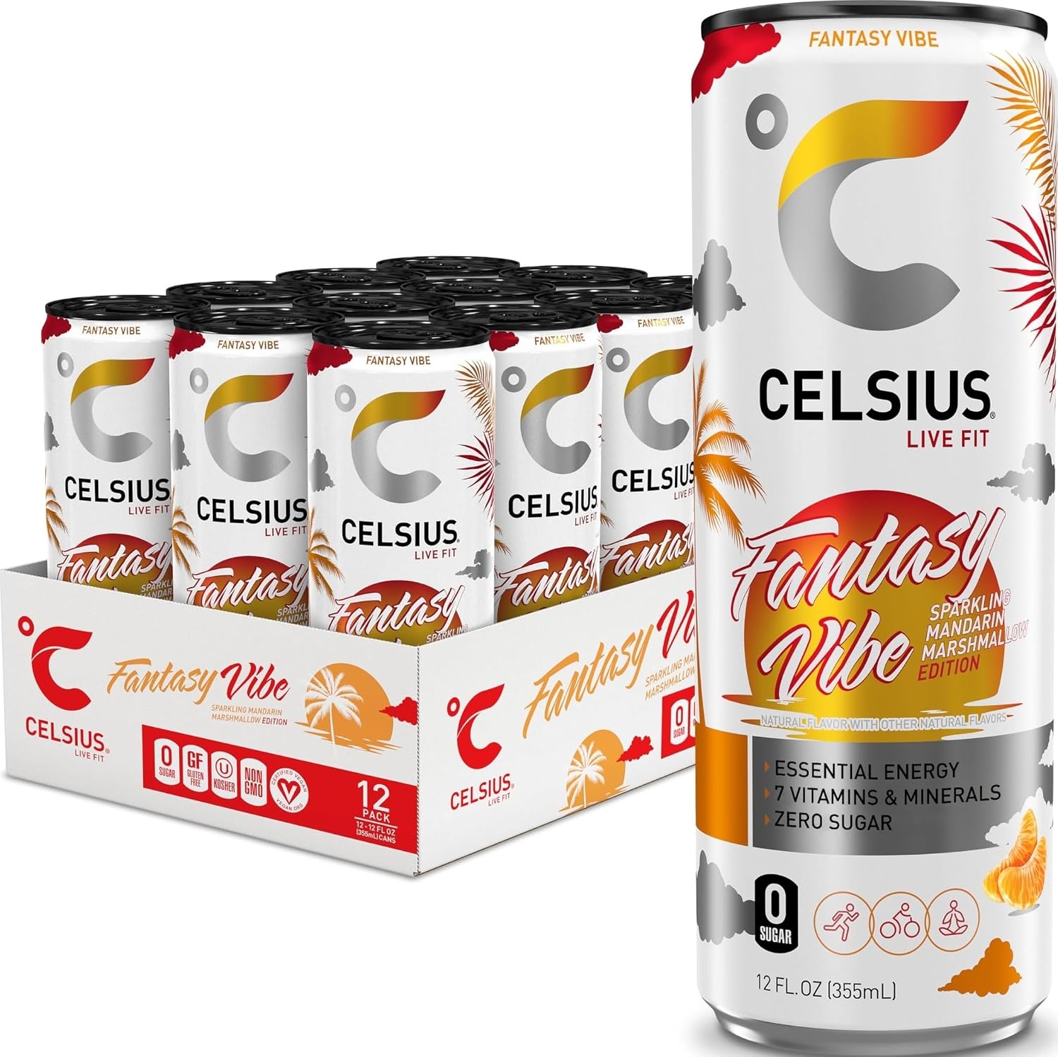 CELSIUS GALAXY VIBE Sparkling Strawberry Watermelon, Sugar Free Energy Drink, 12 Fl Oz (Pack of 12)