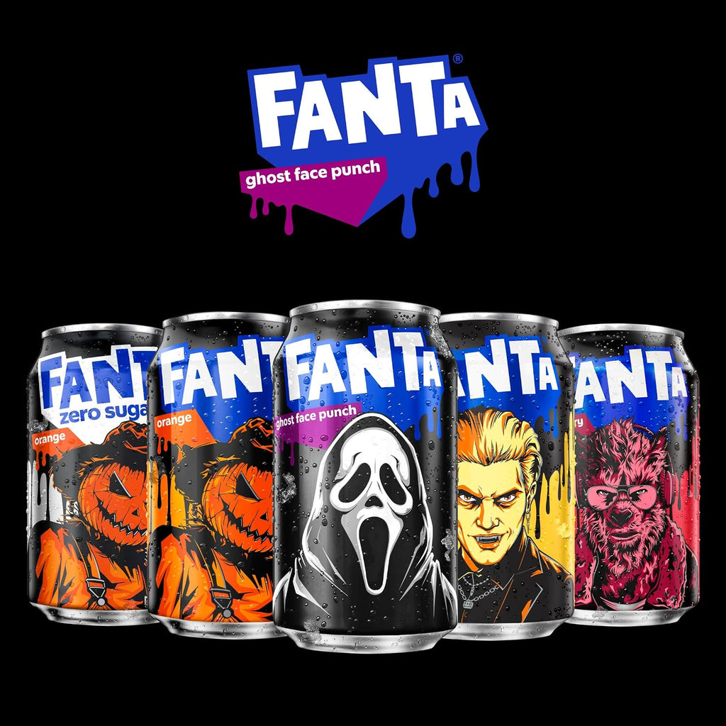 Fanta Ghost Face Punch Fridge Pack Cans, 12 fl oz, 12 Pack | Limited-edition fruity Halloween soda