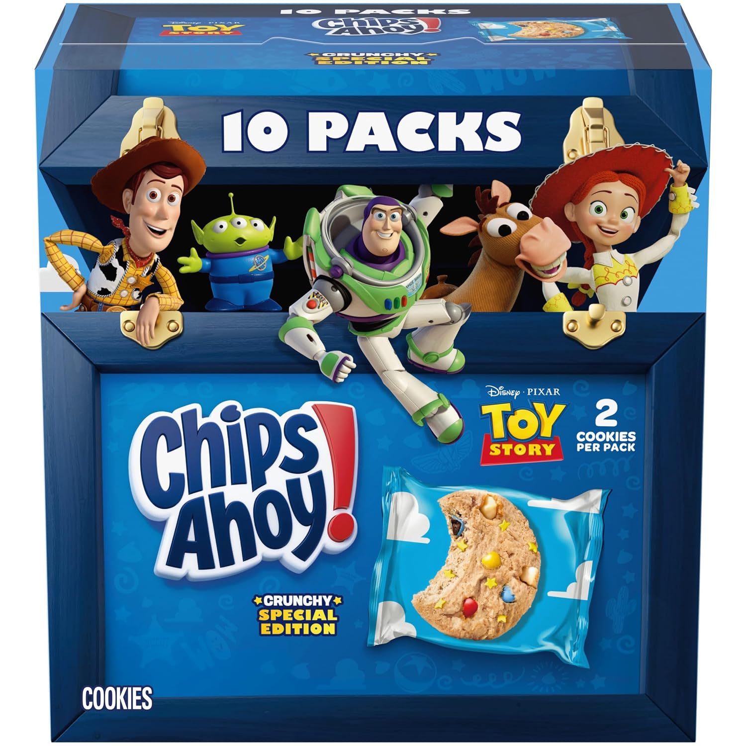 CHIPS AHOY! with Disney and Pixar's Toy Story Crunchy Candy Blasts Fudgy Chocolate Chip Cookies, Special Edition, 10 Snack Packs (2 Cookies Per Pack)
