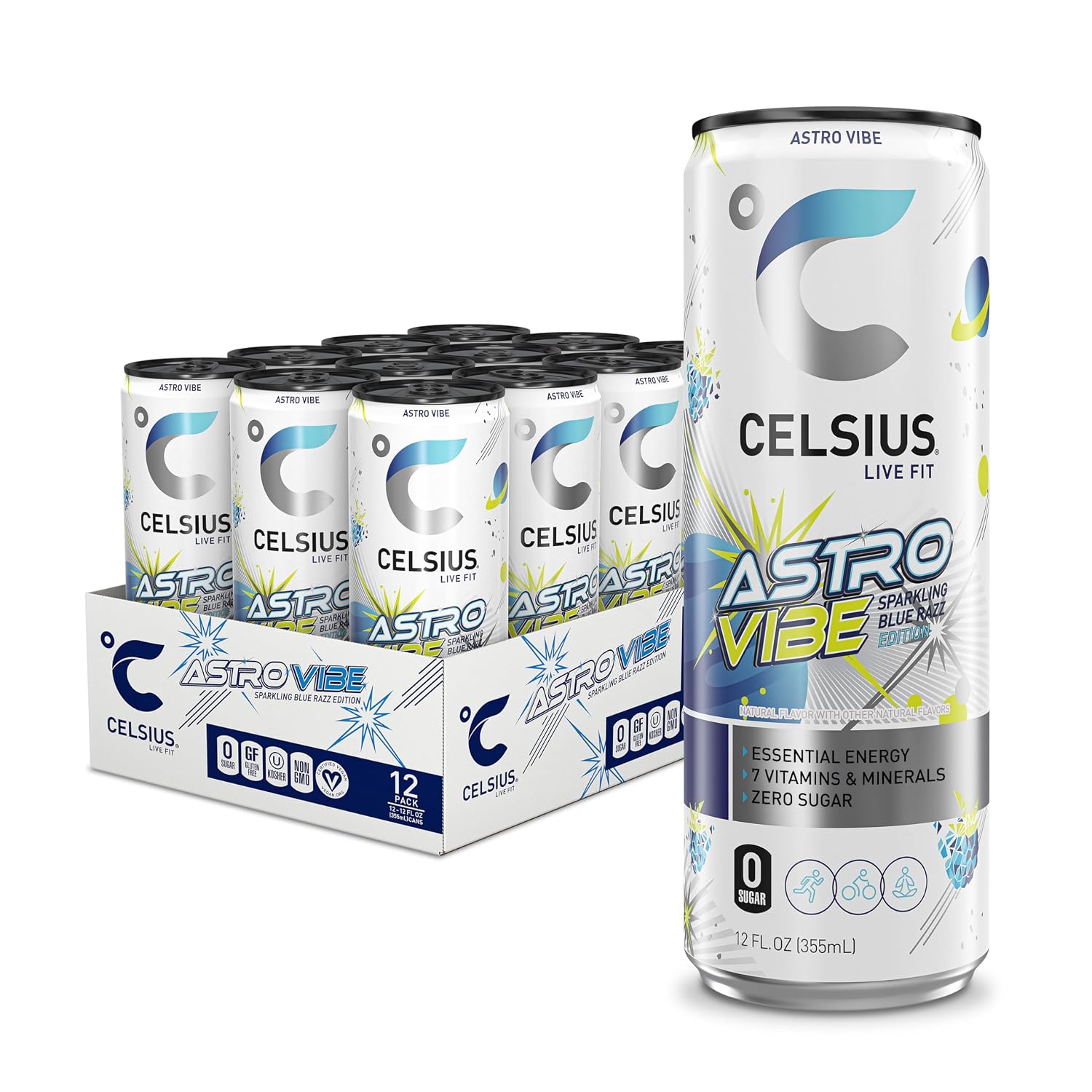 CELSIUS GALAXY VIBE Sparkling Strawberry Watermelon, Sugar Free Energy Drink, 12 Fl Oz (Pack of 12)