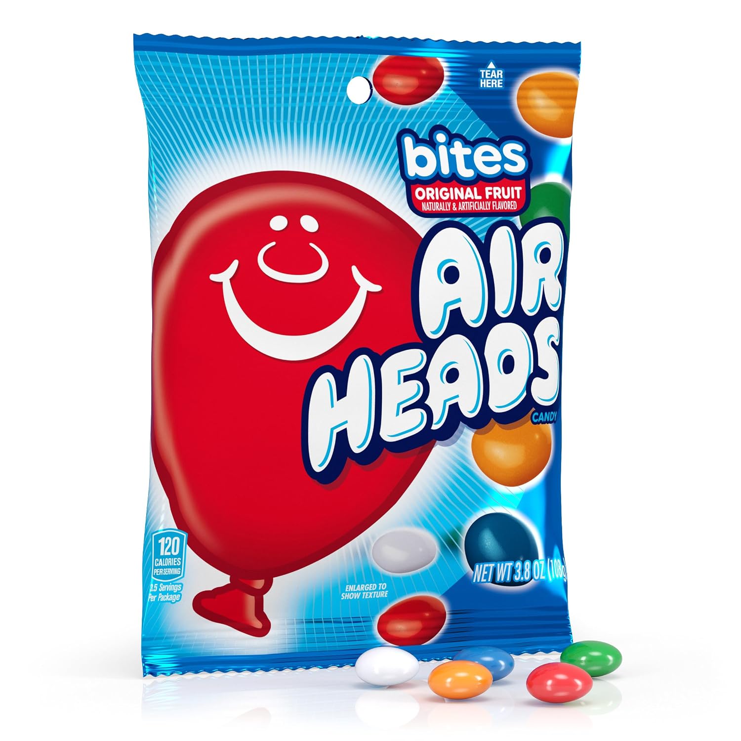 Airheads Candy Bites, Assorted Fruit Flavors, 2 Ounces (18-Pack) | Individually Wrapped Bulk Candy, Chewy Candy Bags