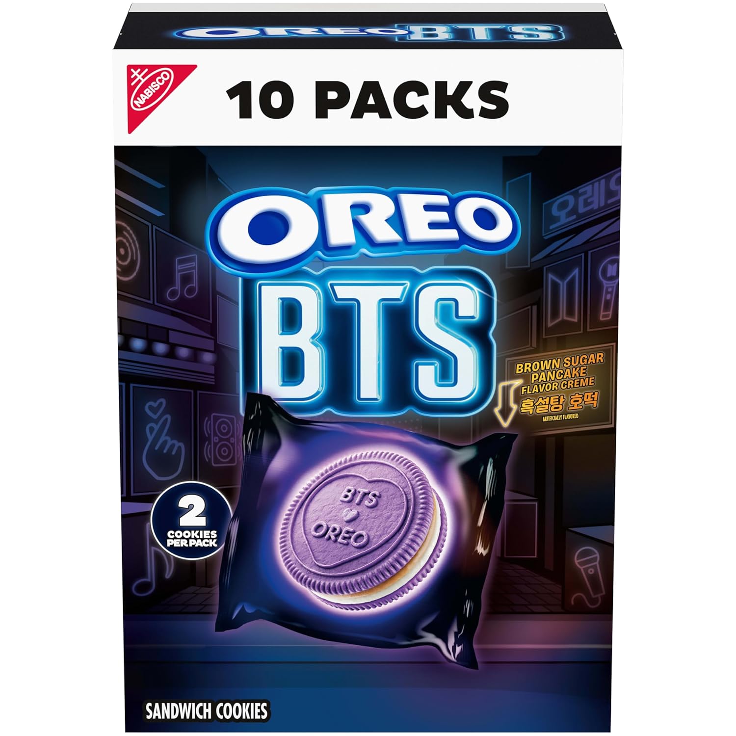 OREO BTS Sandwich Cookies, Limited Edition, 10.68 oz. | Brown Sugar Pancake Flavor Creme, Purple Wafer Cookies, 13 unique BTS-selected Designs