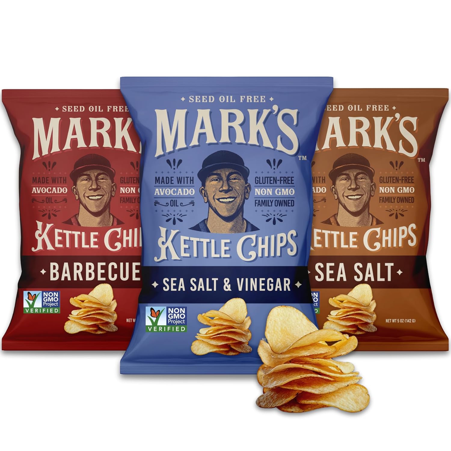 MARK’S Kettle Cooked Avocado Oil Potato Chips, BBQ – Gluten Free and Seed Oil Free | Barbecue, 5 oz (Pack of 3) | Non-GMO, Chips for Clean & Healthy Snacking