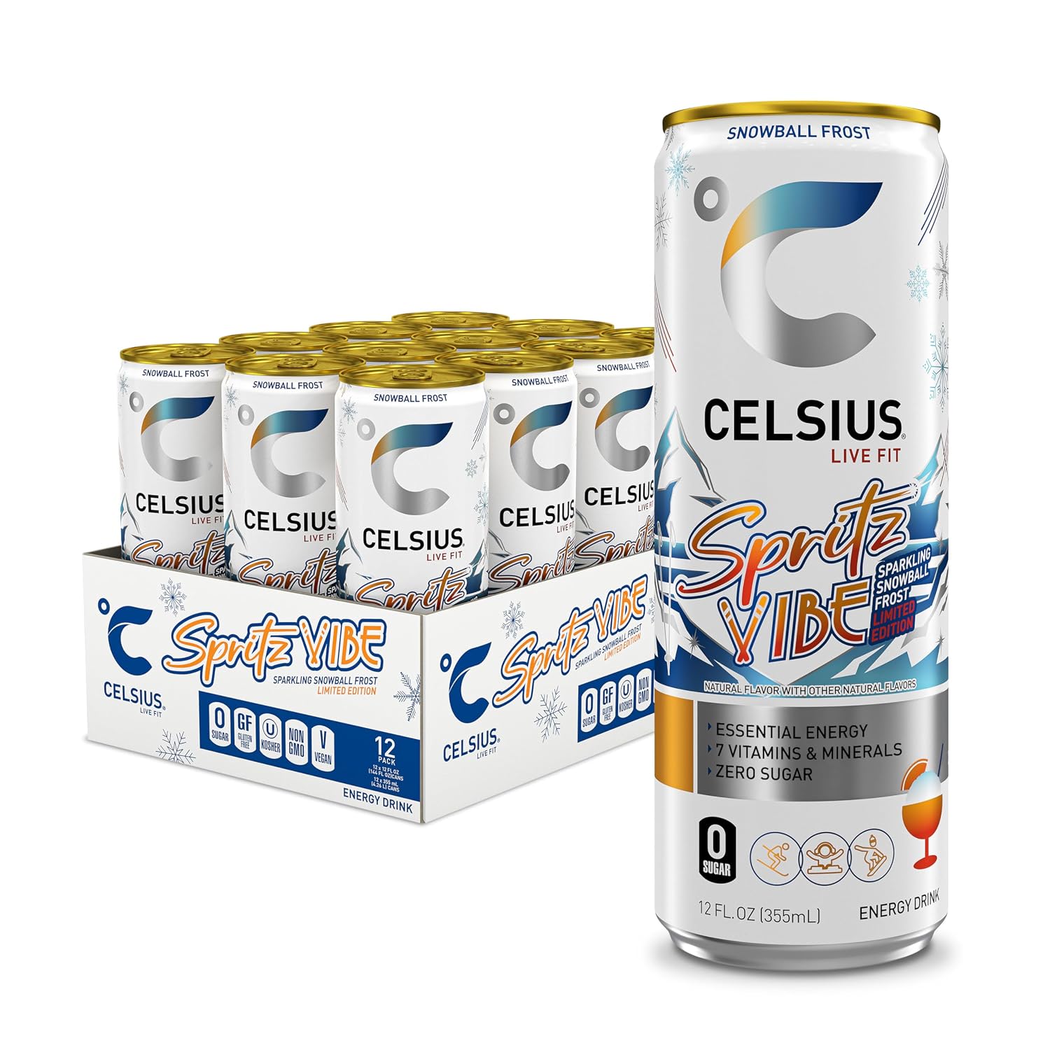 CELSIUS GALAXY VIBE Sparkling Strawberry Watermelon, Sugar Free Energy Drink, 12 Fl Oz (Pack of 12)