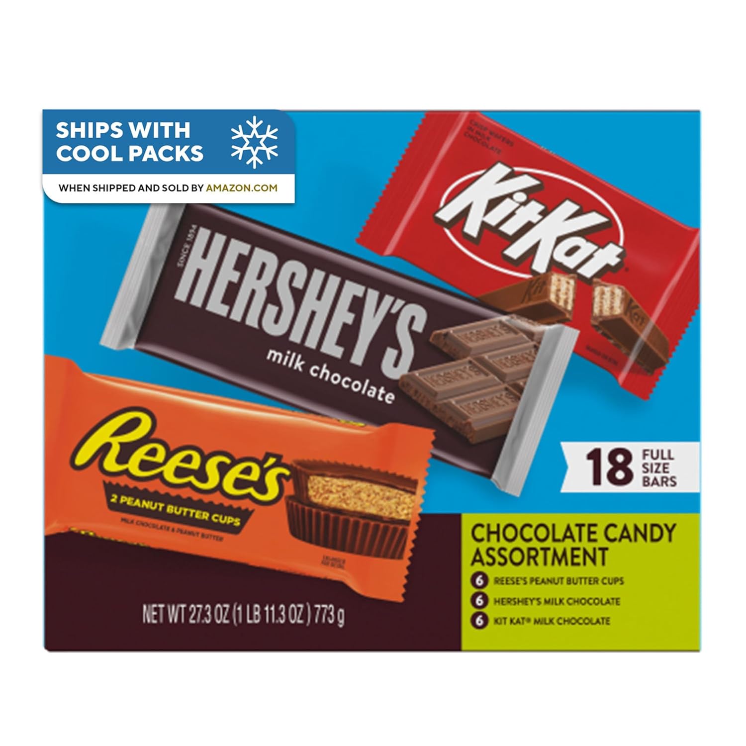 HERSHEY'S, KIT KAT and REESE'S Assorted Milk Chocolate Candy Variety Box, 27.3 oz (18 Pieces) | 18 Pieces, KIT KAT, REESE'S