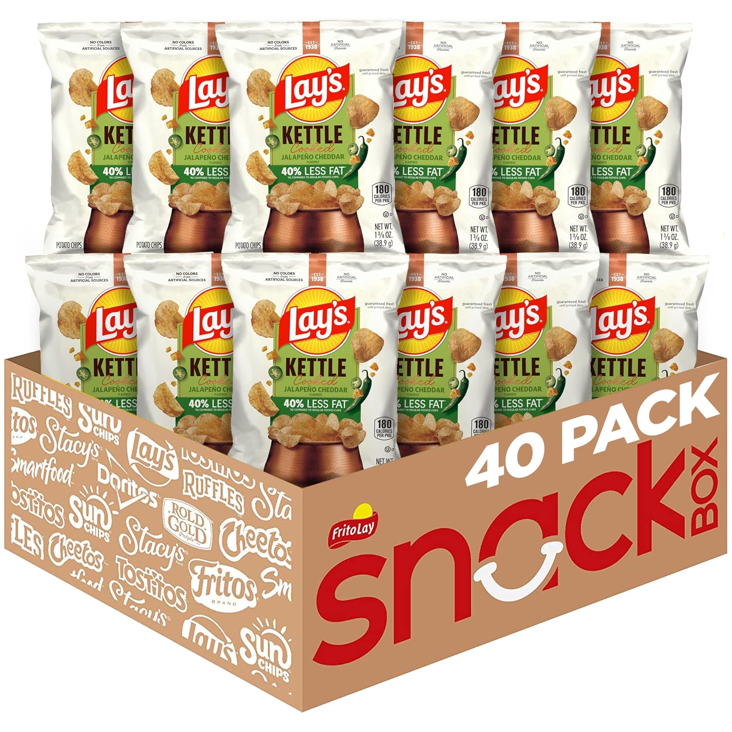 Lay's Kettle Cooked Potato Chips, Variety Pack, 0.85 Ounce (Pack of 40)