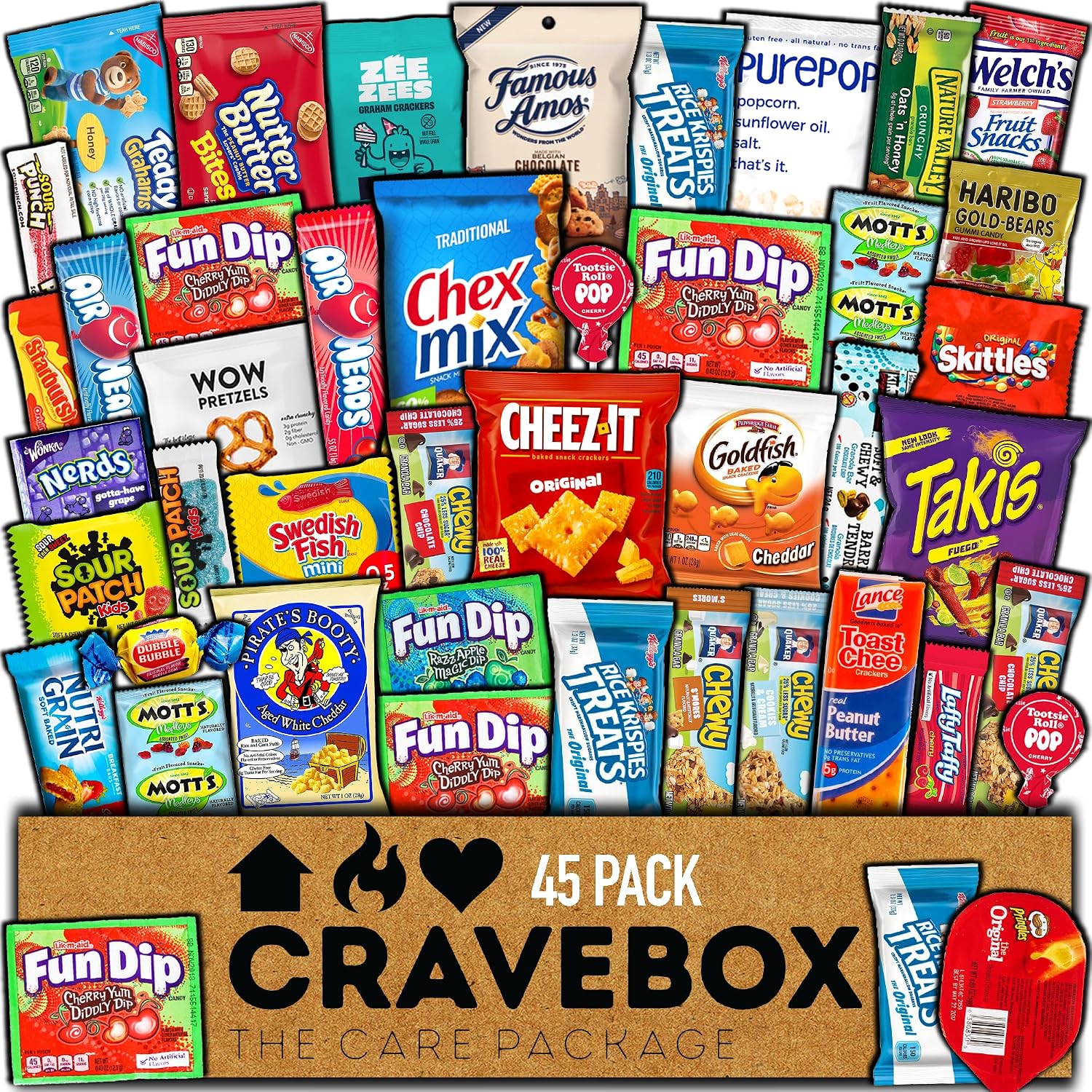 CRAVEBOX Snacks Box Variety Pack Care Package (45 Count) Summer Treats Gift Basket Adults Kids Grandkids Guys Girls Women Men Boyfriend Birthday Cookies Chips College Student Office School