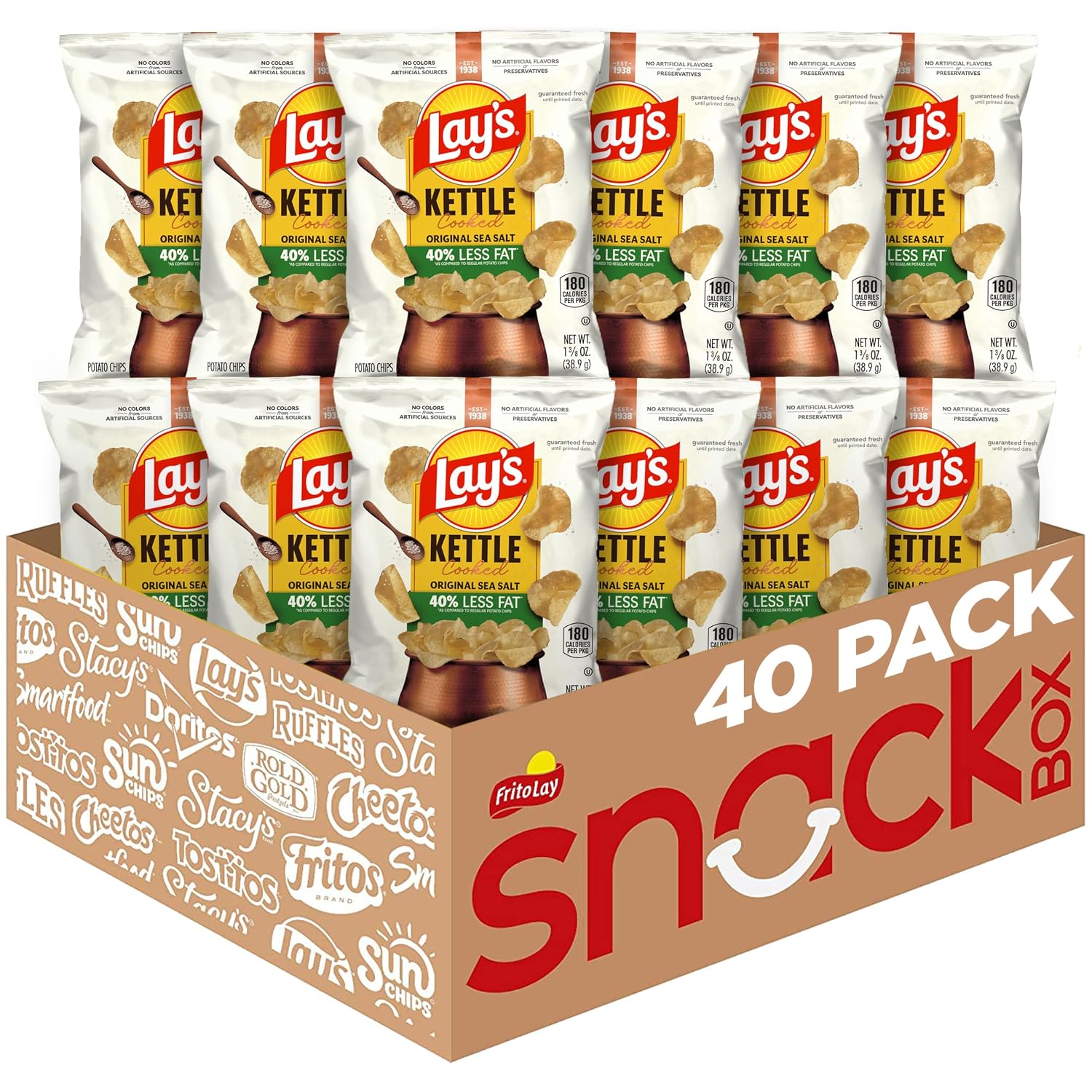 Lay's Kettle Cooked Potato Chips, Variety Pack, 0.85 Ounce (Pack of 40)