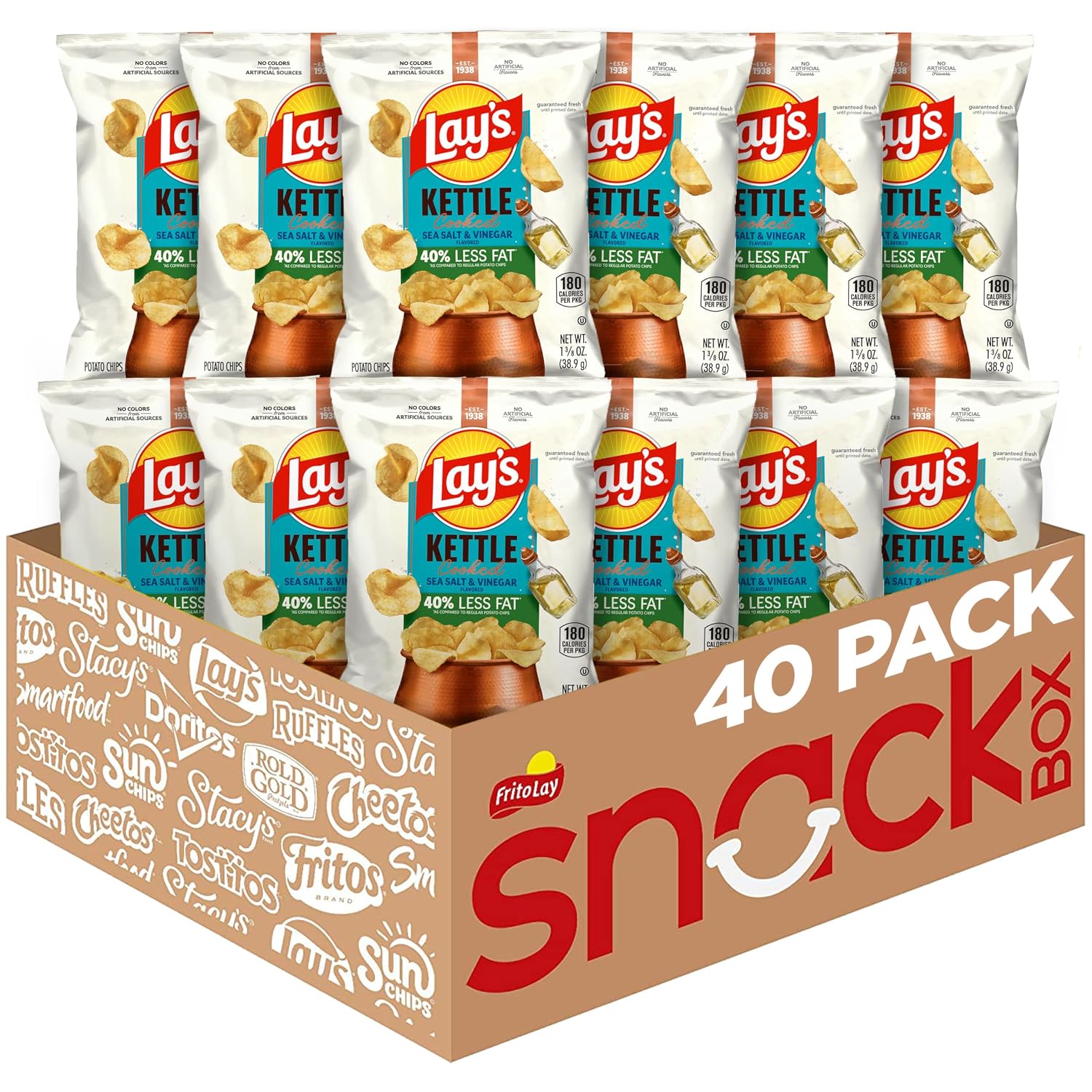 Lay's Kettle Cooked Potato Chips, Variety Pack, 0.85 Ounce (Pack of 40)